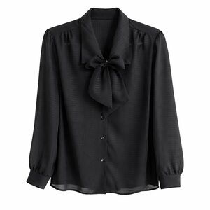 Clarissa Black Sheer Bow Tie Blouse Button Front Size 14
